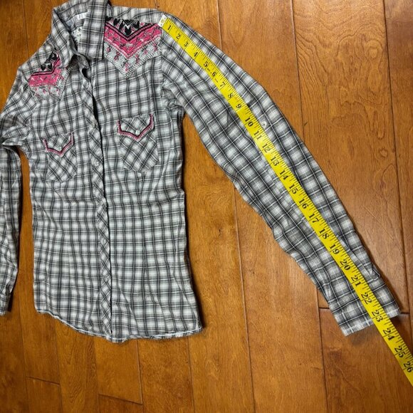 Panhandle Rough Stock Women Shirt Sz S Pearl Snap Embroider Texas Cowgirl Rodeo - Picture 13 of 13